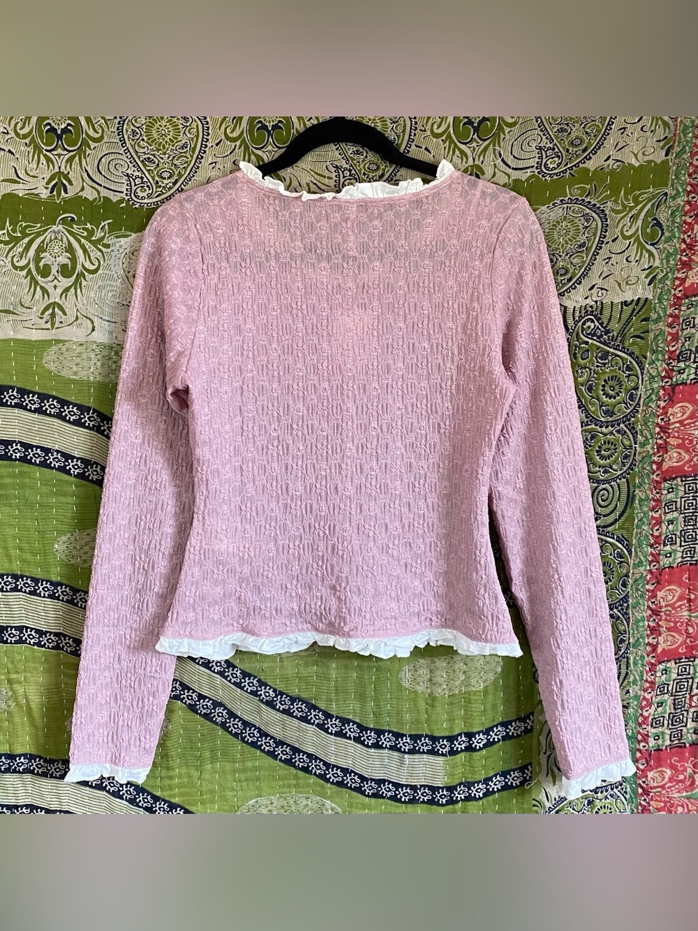 NWT Free People Mauve Blackbird Cardi Textured Ruffle-Trim Top Medium Balletcore - Picture 9 of 15